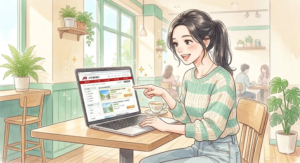 JTBラウンジ付きプランの予約・探し方を示すイラスト