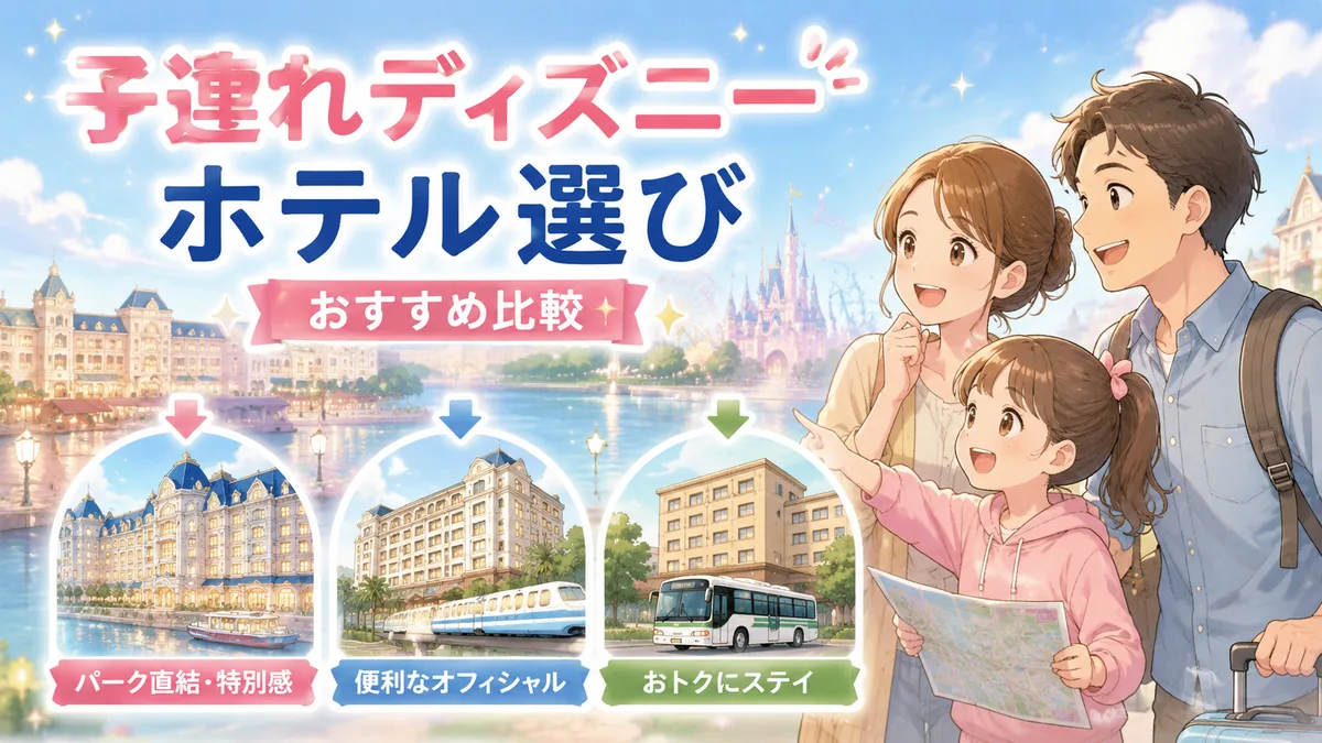 子連れディズニーのホテル選びを家族旅行目線で比較するイメージ