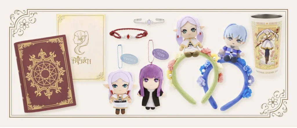 フリーレンUSJコラボグッズのカチューシャやぬいぐるみキーチェーンなどを紹介する画像
