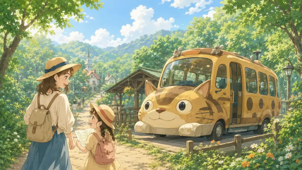 どんどこ森への移動でネコバスを活用して体力温存するイメージ画像