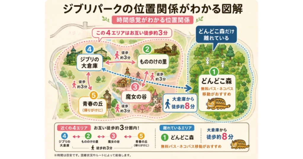 ジブリパークエリア間の位置関係