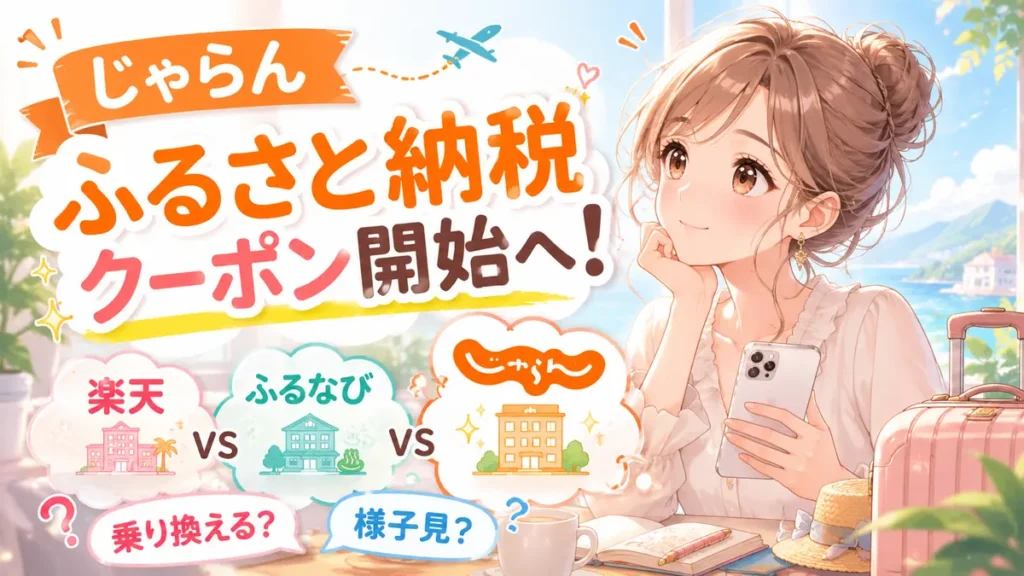 じゃらんふるさと納税クーポン開始予定と楽天・ふるなびから乗り換える価値を比較するアイキャッチ画像