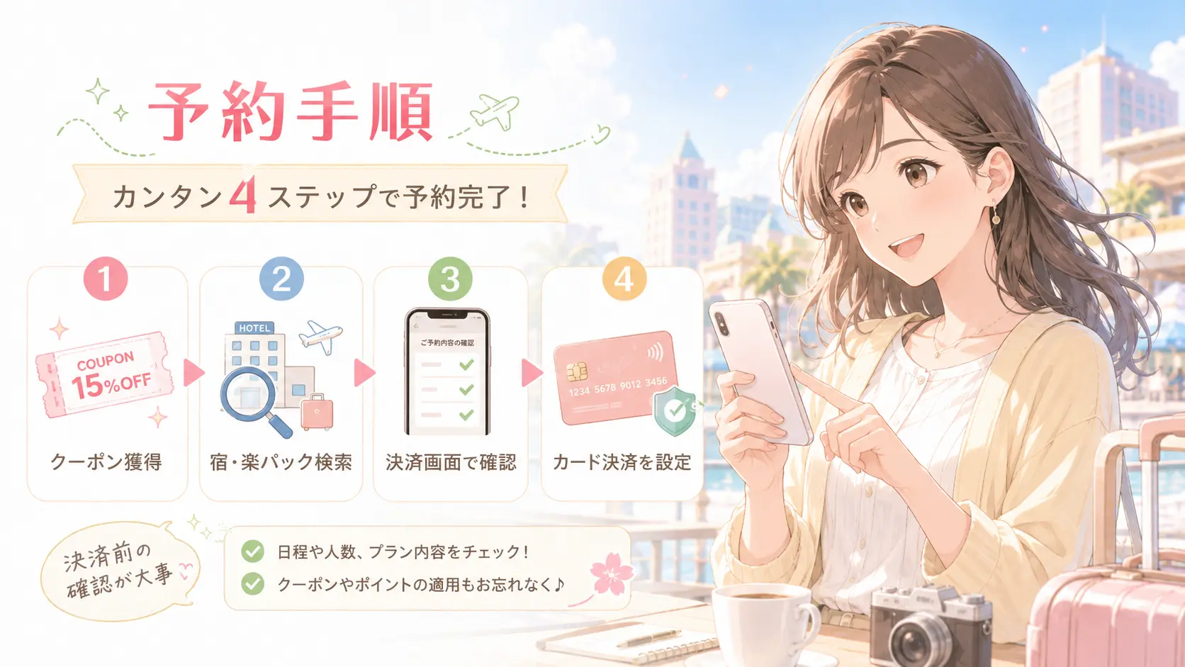 楽天トラベルUSJキャンペーンの予約手順4ステップ クーポン獲得から決済まで